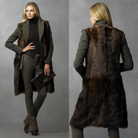 Ralph Lauren Sable Brown Lamb Shearling Vest - Picture 4 of 14